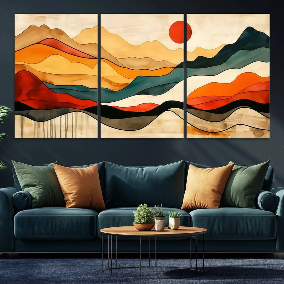 Mid Century Mountain Canvas Wall Art Abstract Painting Print Original Modern Art Panoramic Mountain Wall Art Abstract Decor Large Wall Art