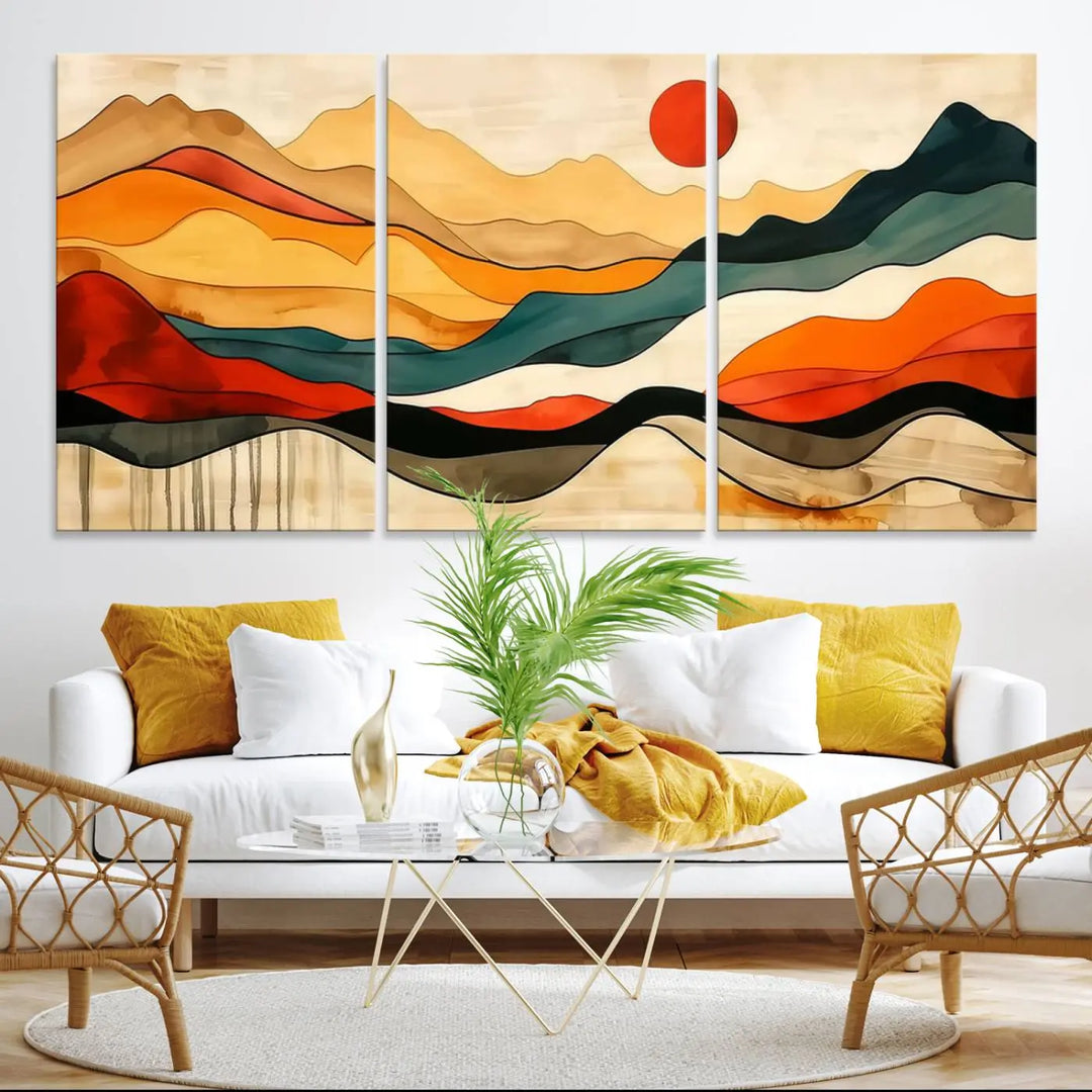 Mid Century Mountain Canvas Wall Art Abstract Painting Print Original Modern Art Panoramic Mountain Wall Art Abstract Decor Large Wall Art