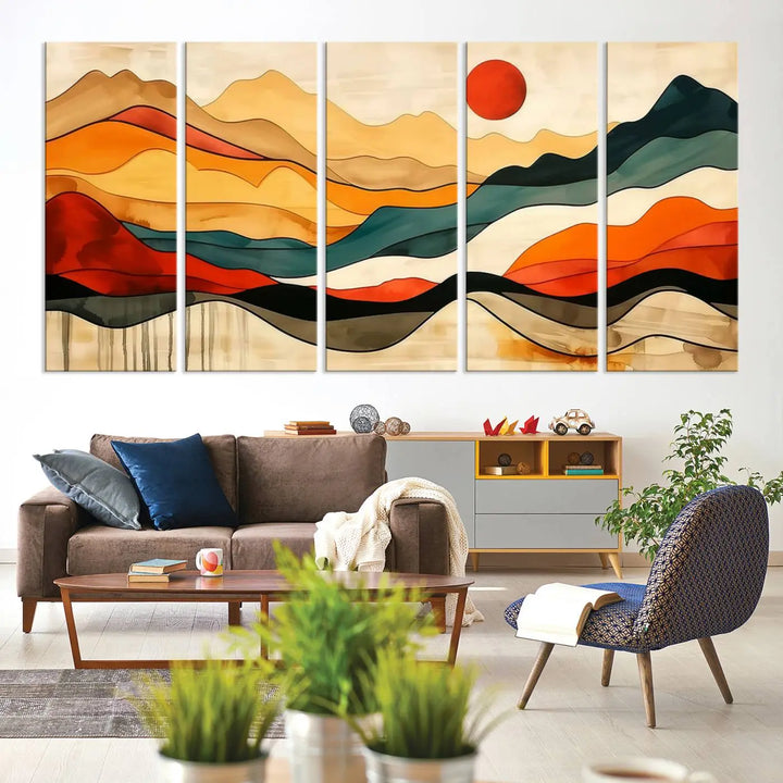 Mid Century Mountain Canvas Wall Art Abstract Painting Print Original Modern Art Panoramic Mountain Wall Art Abstract Decor Large Wall Art