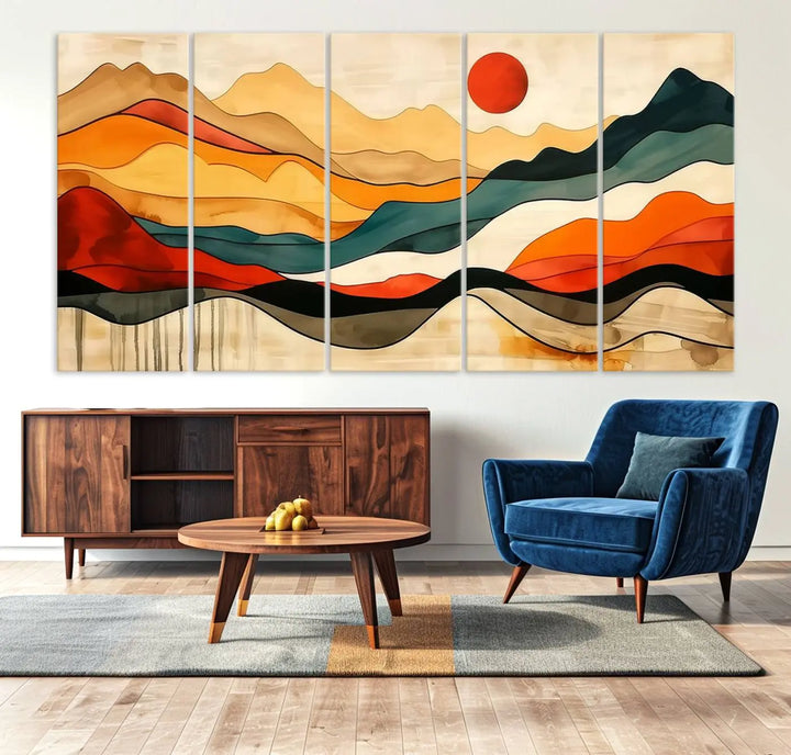 Mid Century Mountain Canvas Wall Art Abstract Painting Print Original Modern Art Panoramic Mountain Wall Art Abstract Decor Large Wall Art