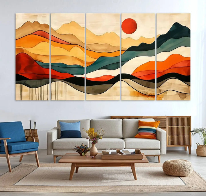 Mid Century Mountain Canvas Wall Art Abstract Painting Print Original Modern Art Panoramic Mountain Wall Art Abstract Decor Large Wall Art