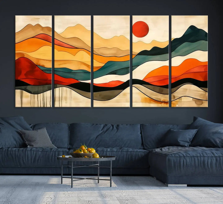 Mid Century Mountain Canvas Wall Art Abstract Painting Print Original Modern Art Panoramic Mountain Wall Art Abstract Decor Large Wall Art