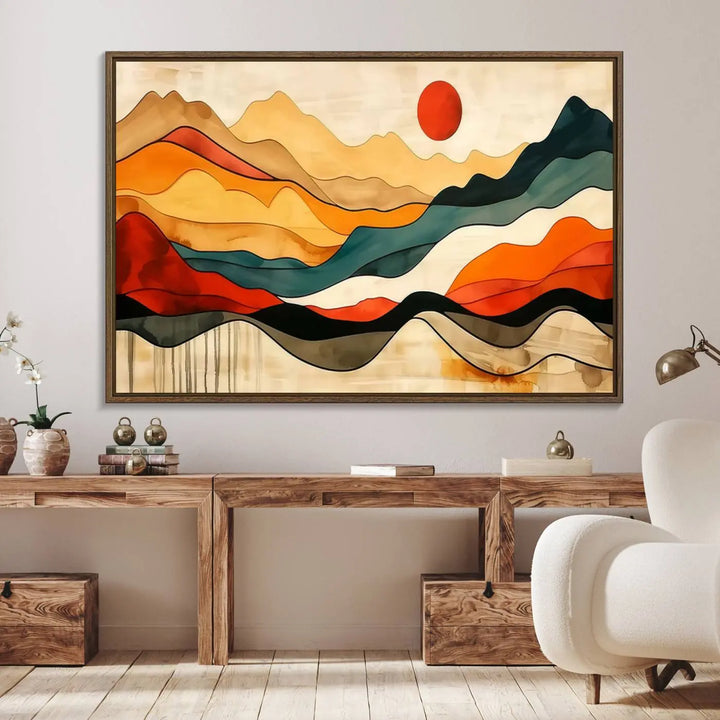 Mid Century Mountain Canvas Wall Art Abstract Painting Print Original Modern Art Panoramic Mountain Wall Art Abstract Decor Large Wall Art