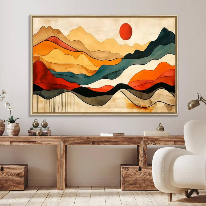 Mid Century Mountain Canvas Wall Art Abstract Painting Print Original Modern Art Panoramic Mountain Wall Art Abstract Decor Large Wall Art