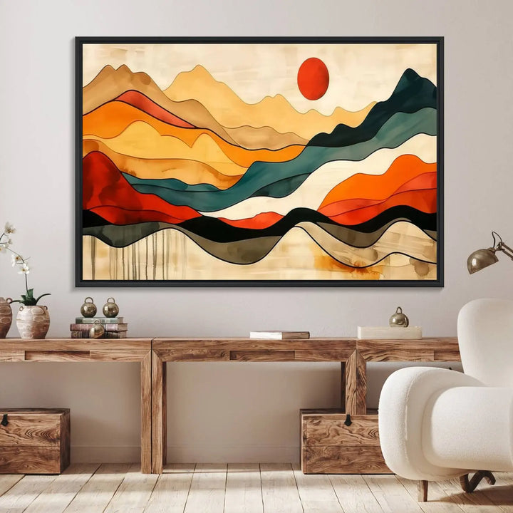 Mid Century Mountain Canvas Wall Art Abstract Painting Print Original Modern Art Panoramic Mountain Wall Art Abstract Decor Large Wall Art