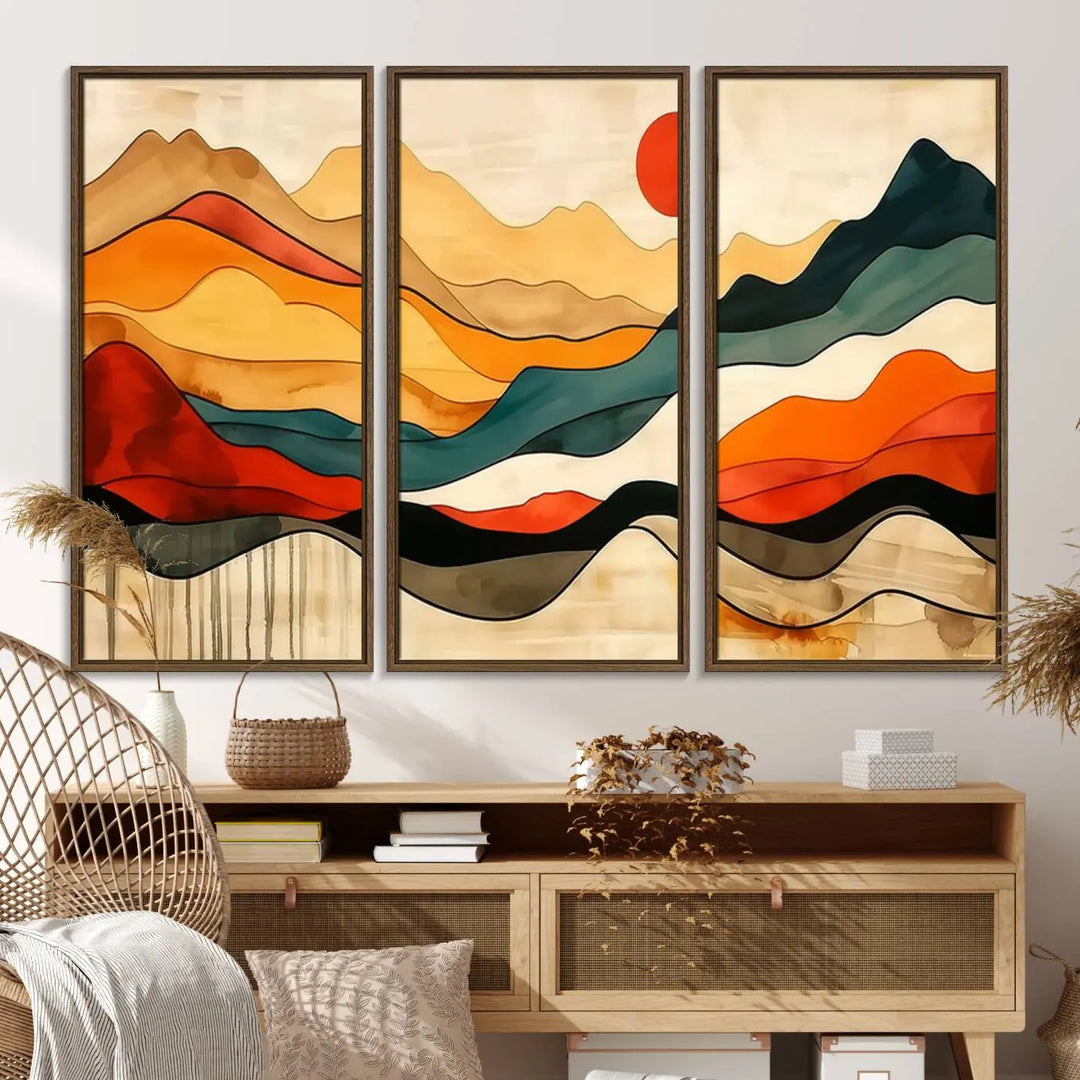 Mid Century Mountain Canvas Wall Art Abstract Painting Print Original Modern Art Panoramic Mountain Wall Art Abstract Decor Large Wall Art