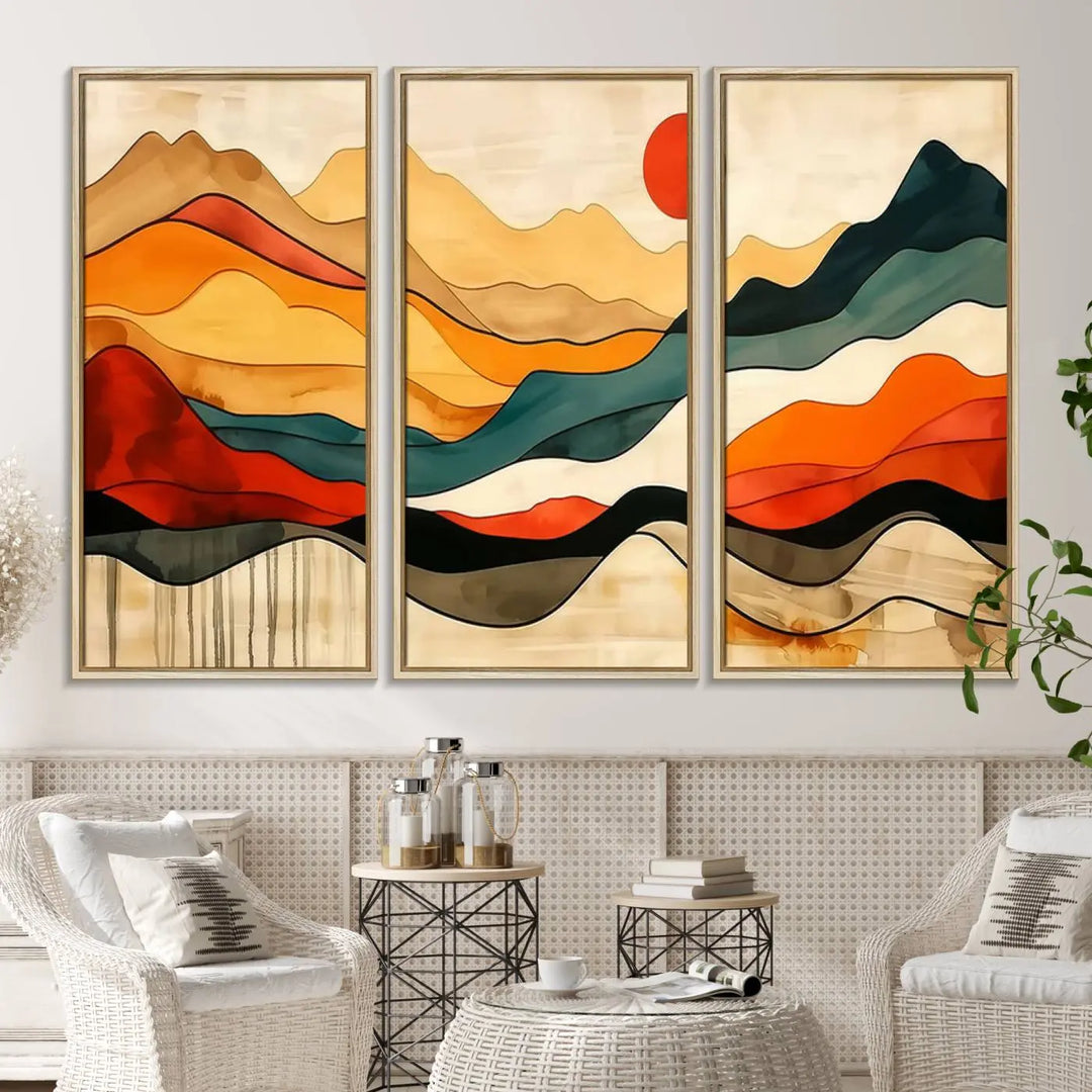 Mid Century Mountain Canvas Wall Art Abstract Painting Print Original Modern Art Panoramic Mountain Wall Art Abstract Decor Large Wall Art