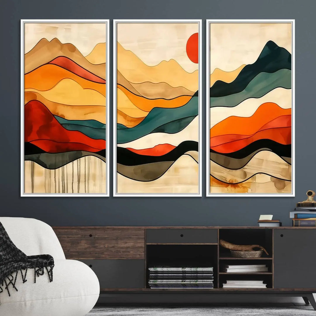 Mid Century Mountain Canvas Wall Art Abstract Painting Print Original Modern Art Panoramic Mountain Wall Art Abstract Decor Large Wall Art