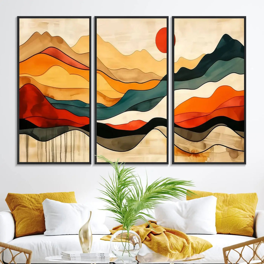 Mid Century Mountain Canvas Wall Art Abstract Painting Print Original Modern Art Panoramic Mountain Wall Art Abstract Decor Large Wall Art