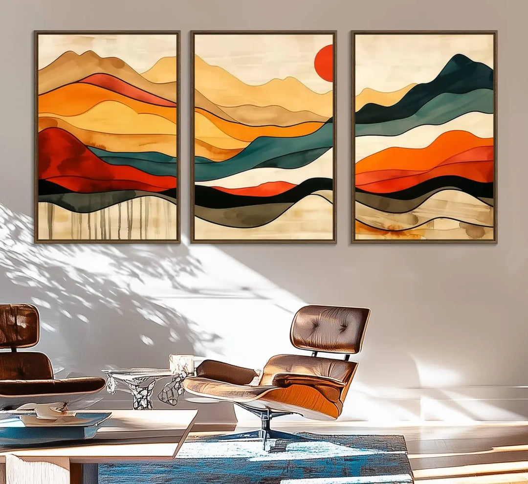 Mid Century Mountain Canvas Wall Art Abstract Painting Print Original Modern Art Panoramic Mountain Wall Art Abstract Decor Large Wall Art