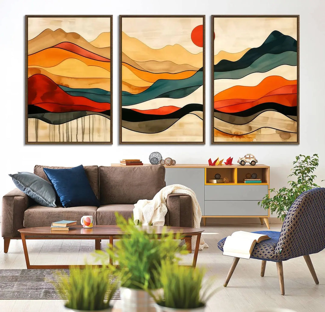 Mid Century Mountain Canvas Wall Art Abstract Painting Print Original Modern Art Panoramic Mountain Wall Art Abstract Decor Large Wall Art