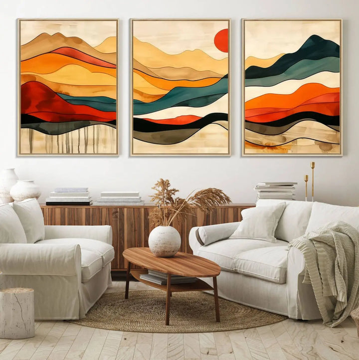 Mid Century Mountain Canvas Wall Art Abstract Painting Print Original Modern Art Panoramic Mountain Wall Art Abstract Decor Large Wall Art