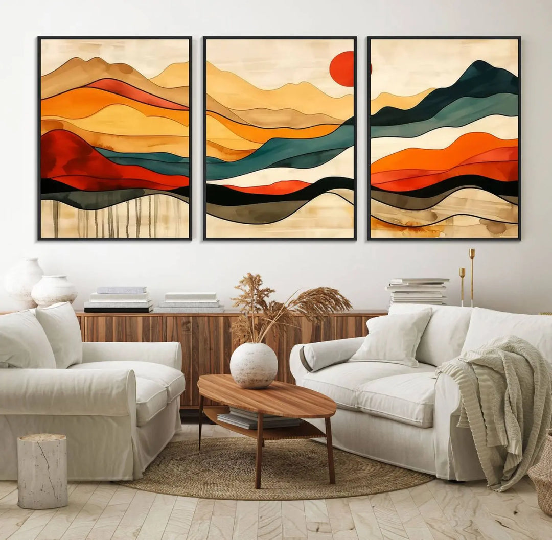 Mid Century Mountain Canvas Wall Art Abstract Painting Print Original Modern Art Panoramic Mountain Wall Art Abstract Decor Large Wall Art