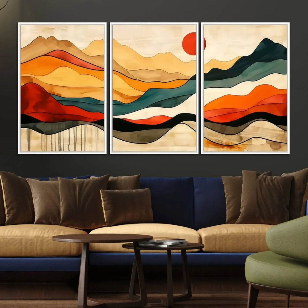 Mid Century Mountain Canvas Wall Art Abstract Painting Print Original Modern Art Panoramic Mountain Wall Art Abstract Decor Large Wall Art