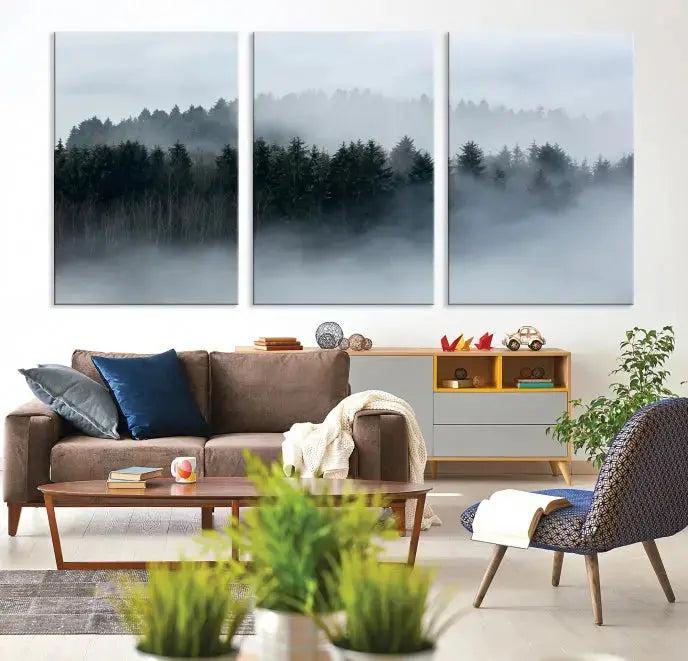 Misty Forest Clouds Foggy Photography Canvas Wall Art