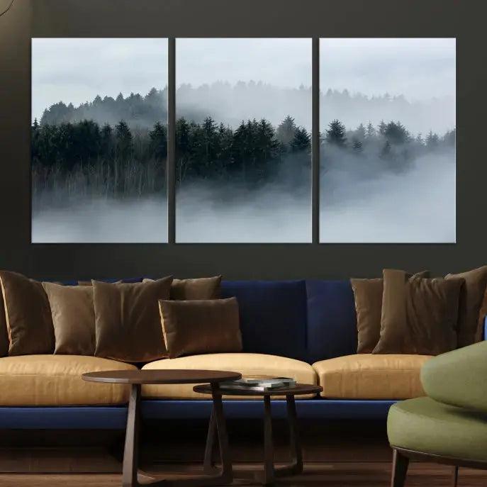 Misty Forest Clouds Foggy Photography Canvas Wall Art