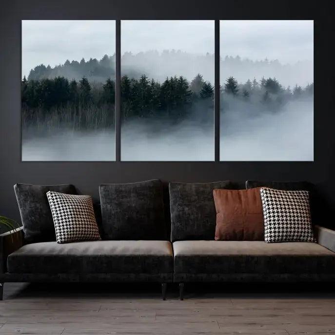 Misty Forest Clouds Foggy Photography Canvas Wall Art