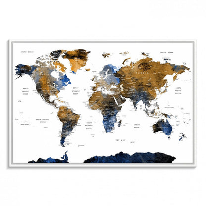 32677-MGV-FC-36X24_White-Modern Blue and Brown World Map Canvas Wall Art – Triptych Map Print – Global Decor for Living Room or Office – Ready to Hang