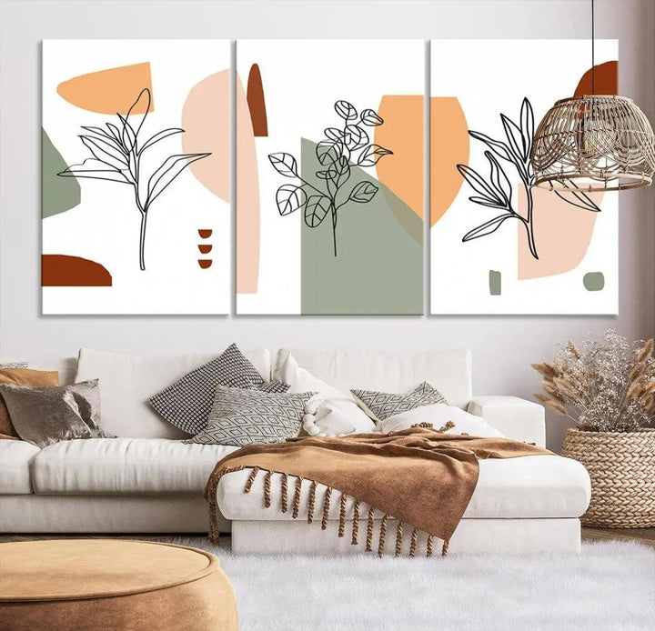 Modern Minimal Boho Wall Art Large Canvas Print Soft Apartment Decor