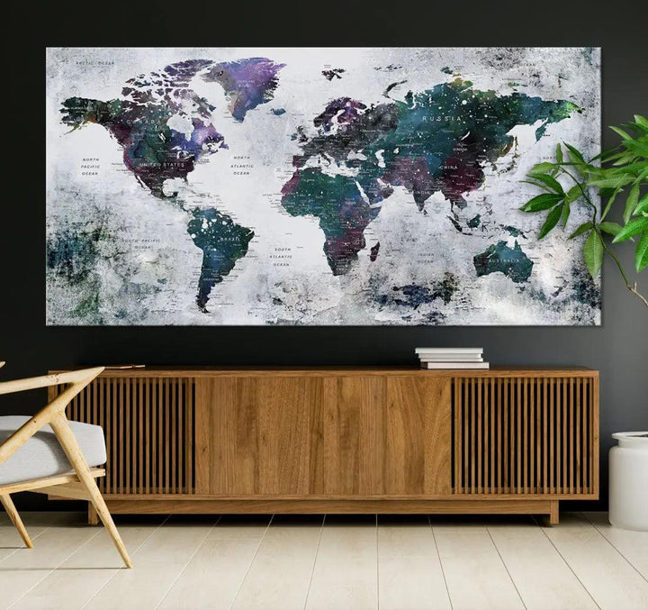 Modern World Map Wall Art Canvas Print Grunge Artwork Dining Room Kitchen Decor