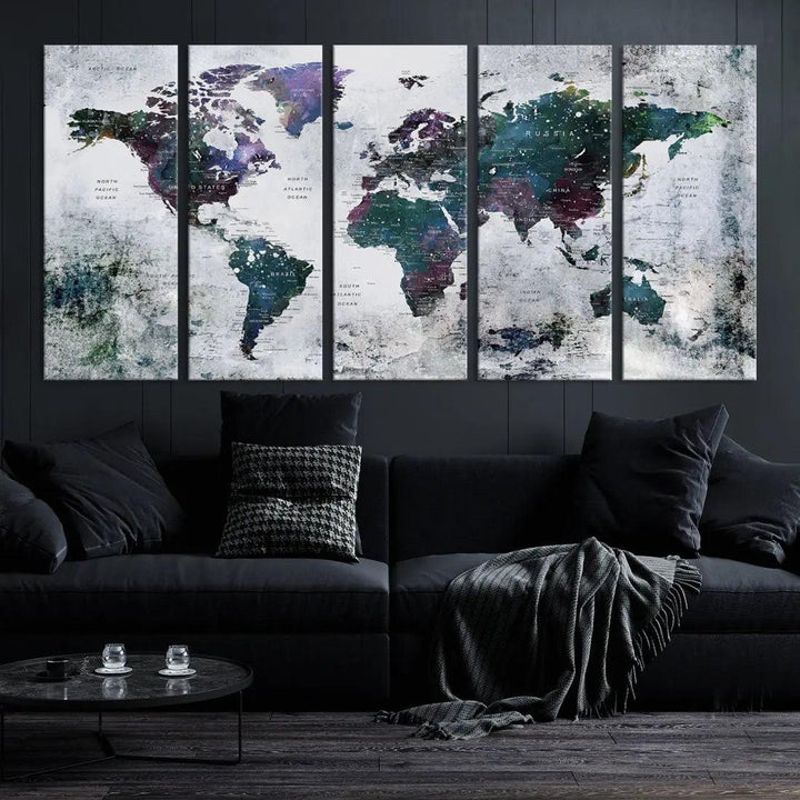 Modern World Map Wall Art Canvas Print Grunge Artwork Dining Room Kitchen Decor