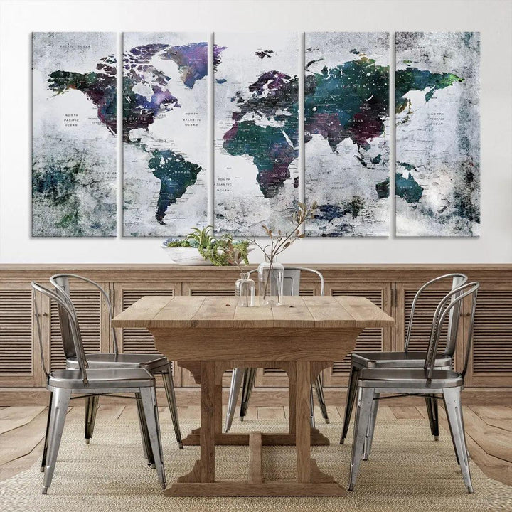 Modern World Map Wall Art Canvas Print Grunge Artwork Dining Room Kitchen Decor