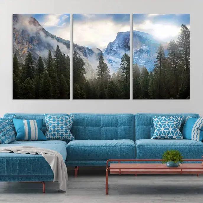 Mountain Landscape Forest Nature Large Canvas Wall Art Giclee Print