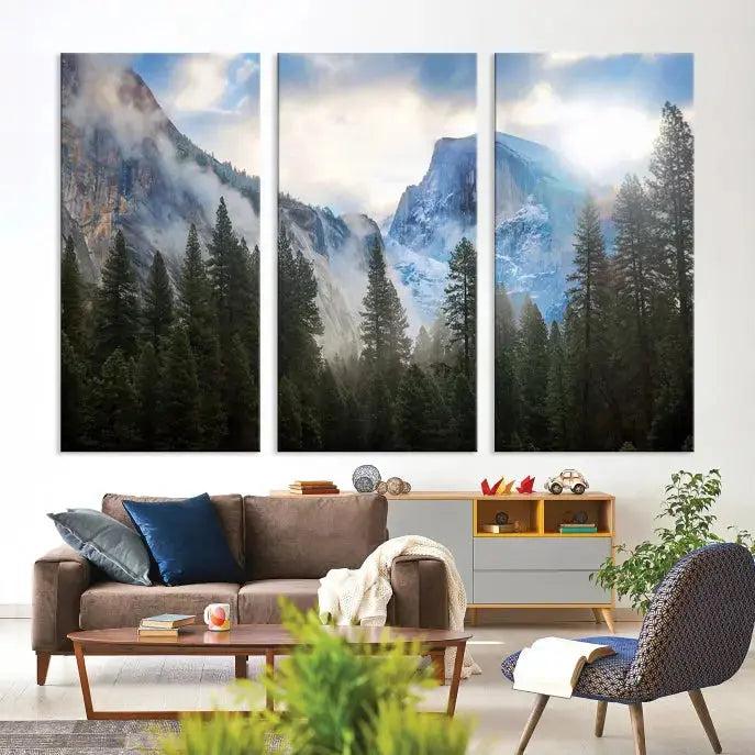 Mountain Landscape Forest Nature Large Canvas Wall Art Giclee Print