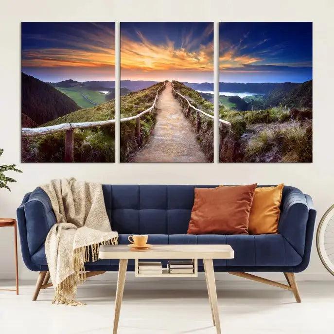 Mountain Landscape Large Wall Art Walk Way Sunset Canvas Print