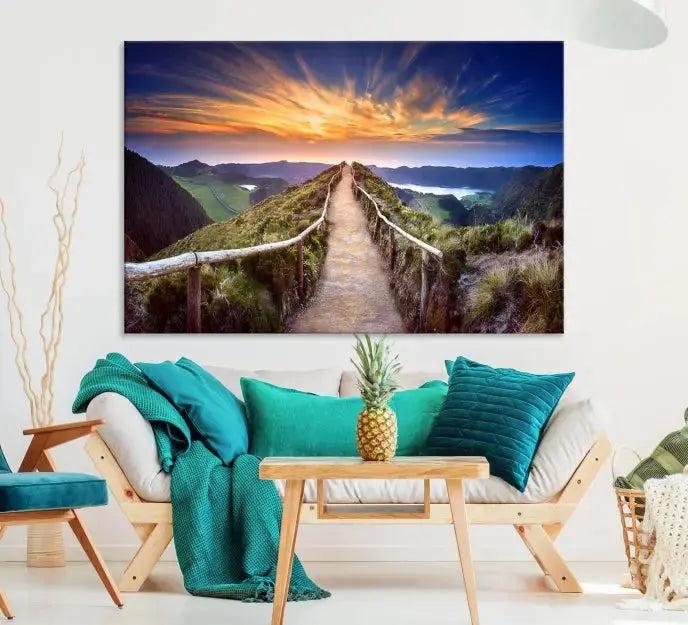 Mountain Landscape Large Wall Art Walk Way Sunset Canvas Print