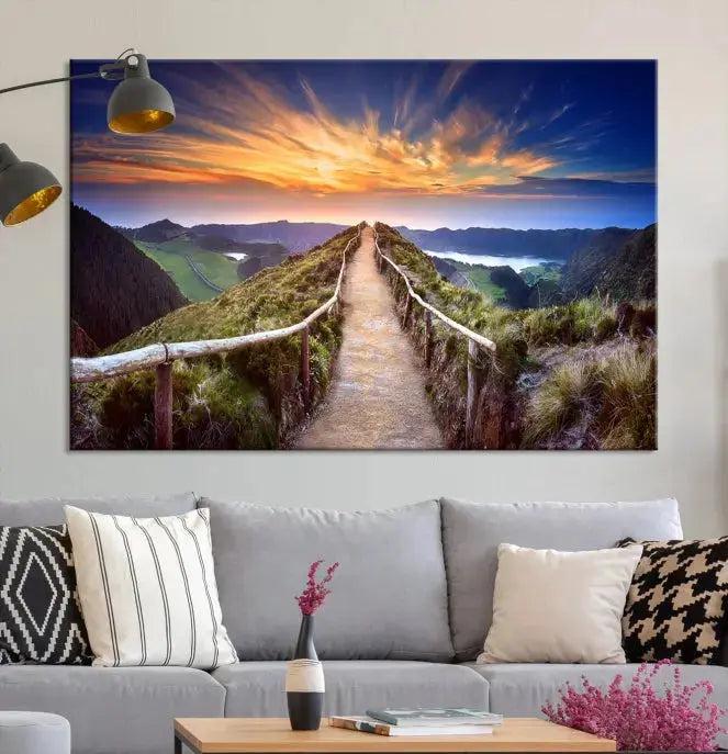 Mountain Landscape Large Wall Art Walk Way Sunset Canvas Print