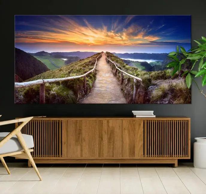 Mountain Landscape Large Wall Art Walk Way Sunset Canvas Print