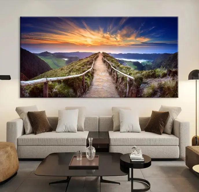 Mountain Landscape Large Wall Art Walk Way Sunset Canvas Print