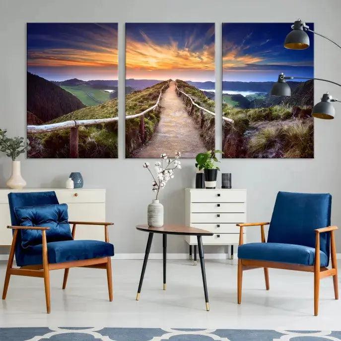 Mountain Landscape Large Wall Art Walk Way Sunset Canvas Print