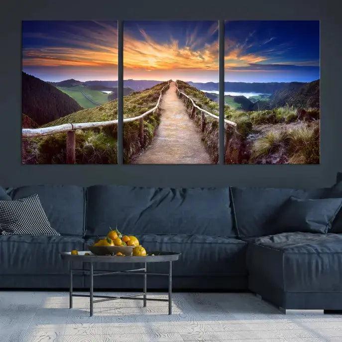 Mountain Landscape Large Wall Art Walk Way Sunset Canvas Print