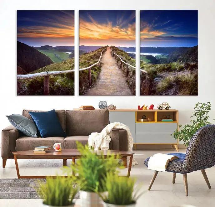 Mountain Landscape Large Wall Art Walk Way Sunset Canvas Print