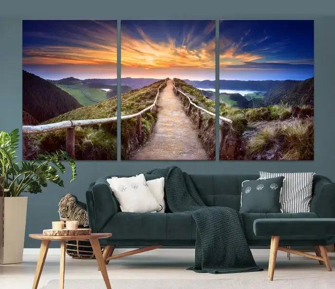 Mountain Landscape Large Wall Art Walk Way Sunset Canvas Print