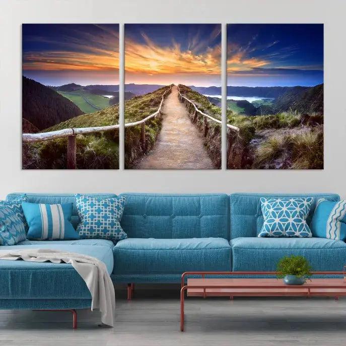 Mountain Landscape Large Wall Art Walk Way Sunset Canvas Print