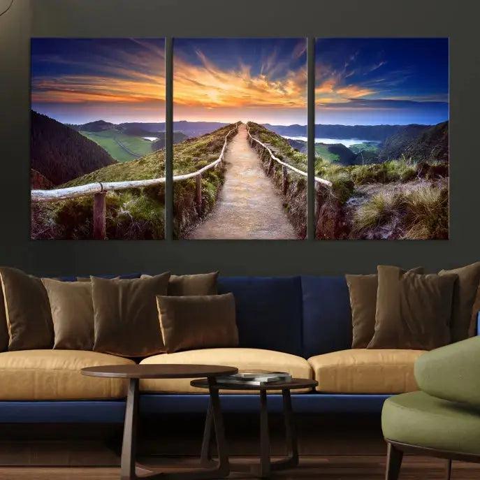 Mountain Landscape Large Wall Art Walk Way Sunset Canvas Print