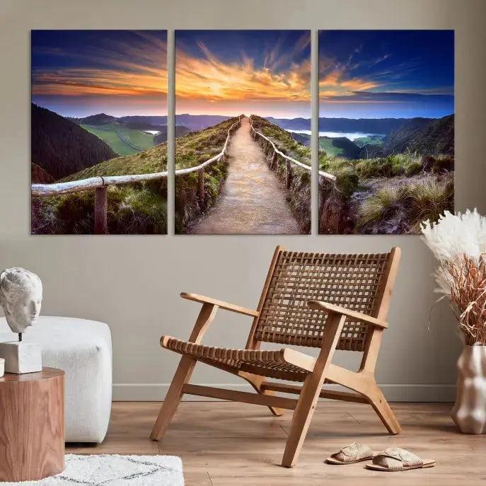 Mountain Landscape Large Wall Art Walk Way Sunset Canvas Print