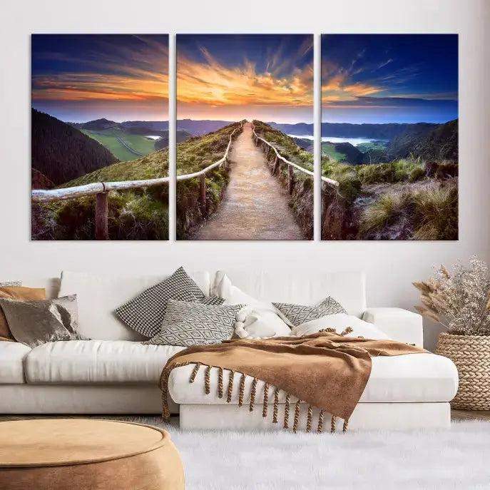 Mountain Landscape Large Wall Art Walk Way Sunset Canvas Print