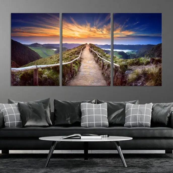 Mountain Landscape Large Wall Art Walk Way Sunset Canvas Print