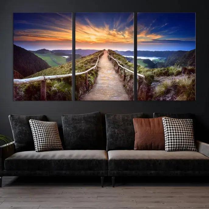 Mountain Landscape Large Wall Art Walk Way Sunset Canvas Print