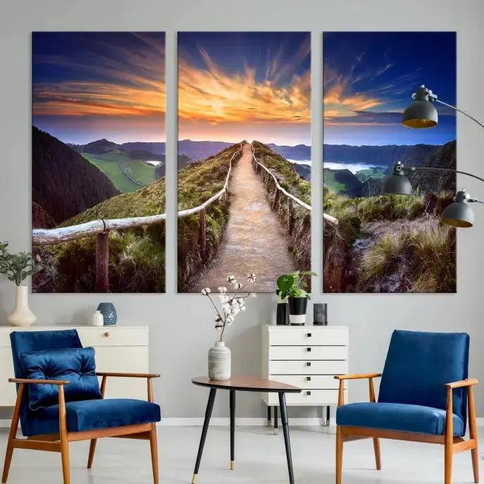 Mountain Landscape Large Wall Art Walk Way Sunset Canvas Print