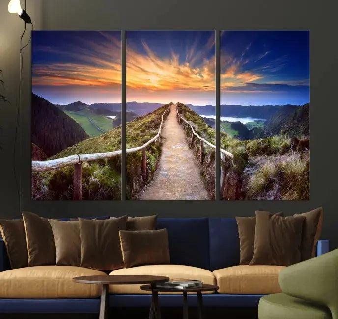 Mountain Landscape Large Wall Art Walk Way Sunset Canvas Print