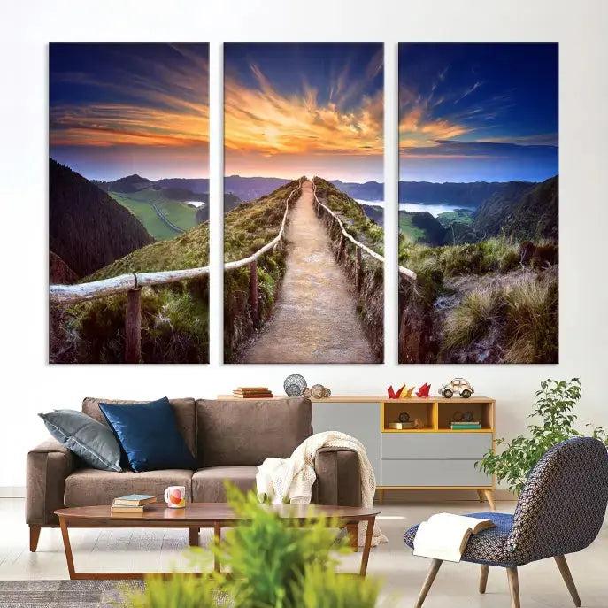 Mountain Landscape Large Wall Art Walk Way Sunset Canvas Print