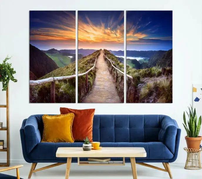 Mountain Landscape Large Wall Art Walk Way Sunset Canvas Print