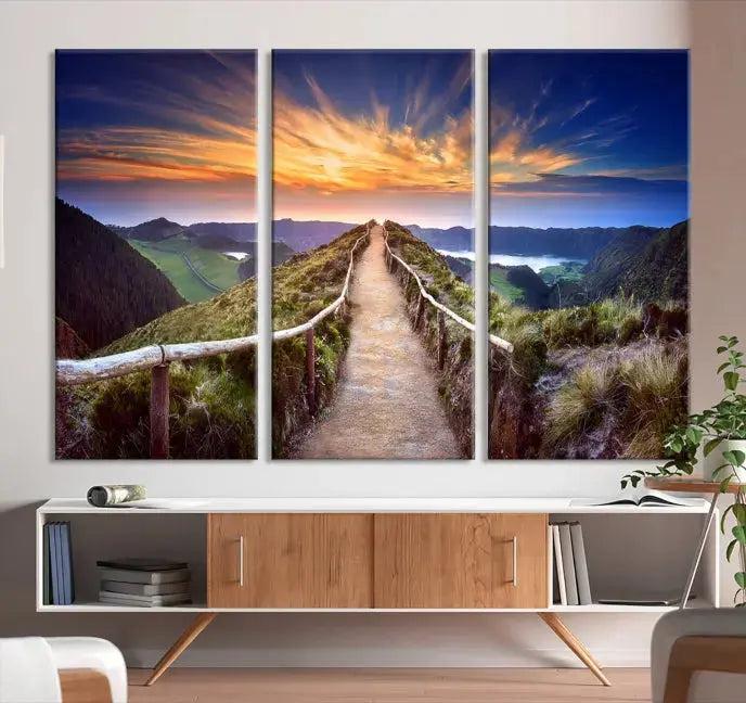 Mountain Landscape Large Wall Art Walk Way Sunset Canvas Print