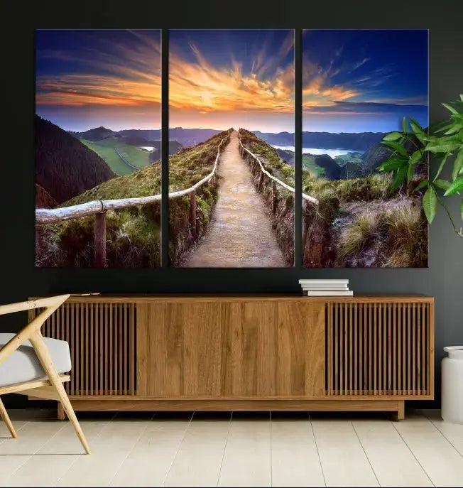 Mountain Landscape Large Wall Art Walk Way Sunset Canvas Print