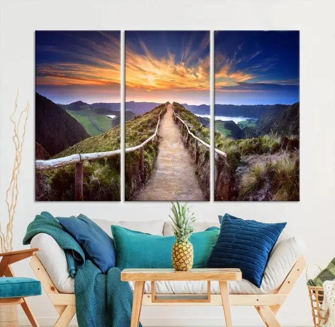 Mountain Landscape Large Wall Art Walk Way Sunset Canvas Print